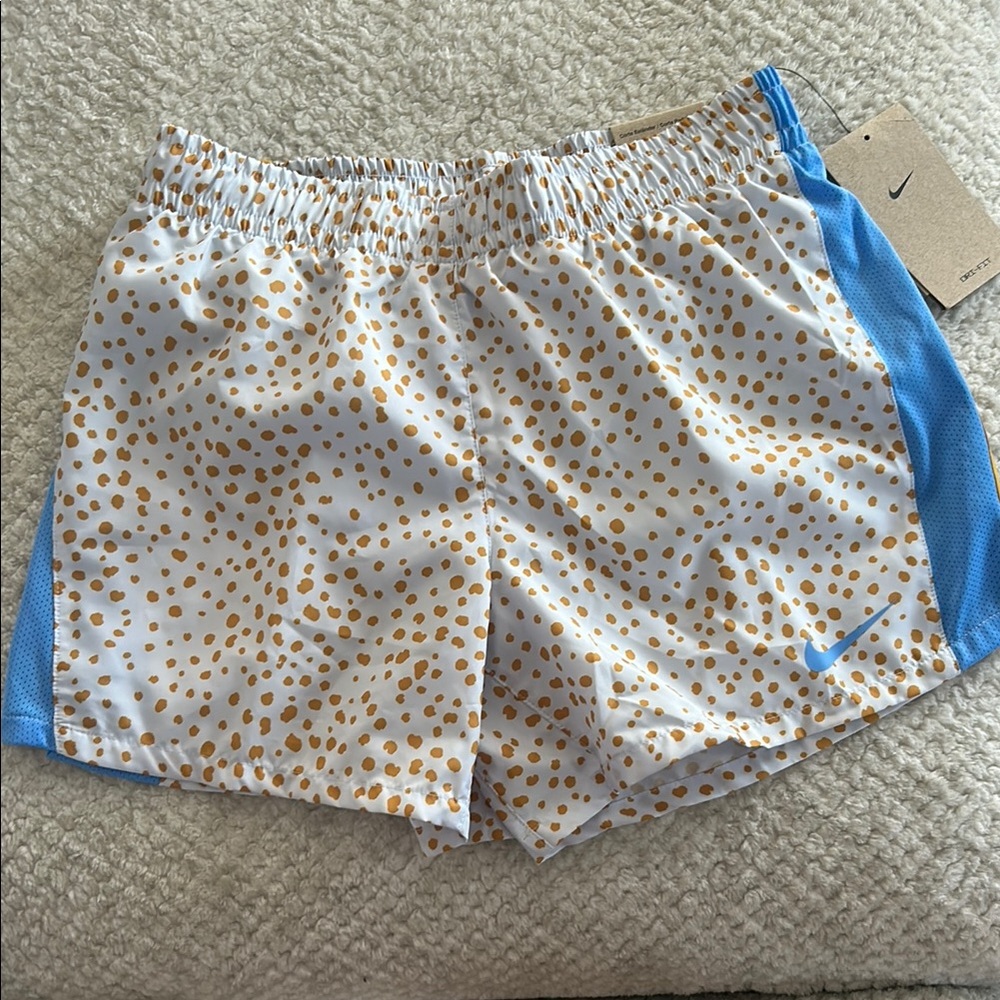 Nike White Shorts with Gold Dots and Blue Sides